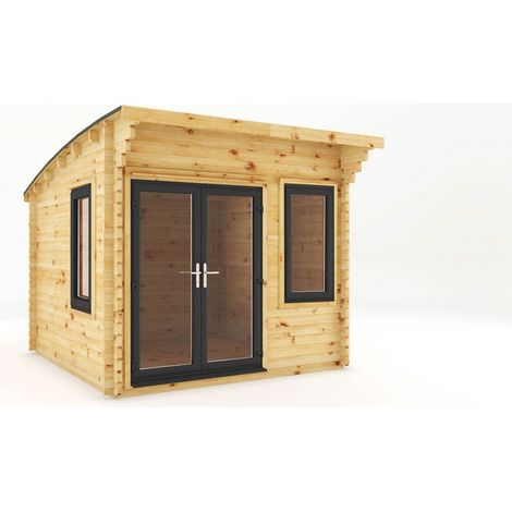 3 x 3 m Curved Roof Log Cabin with UPVC Windows and Doors - 44 mm - Timber - L348.7 x W306 x H260 cm - Brown