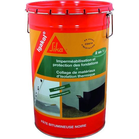 Sika – Pâte d'étanchéité IGAKOL 25 kg – Imperméable pour bois, béton, métal – Plage de températures -40 à 80 °C – Couleur noir