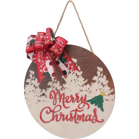 Rundes, weihnachtliches Willkommensschild aus Pappelholz mit dekorativer Schleife zum Aufhängen an der Tür für eine Weihnachtsfeier zu Hause (1/5)