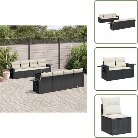 9-tlg. Garten-Sofagarnitur mit Kissen Schwarz Poly Rattan - Gartensorte - Gartenmöbel Set - Esszimmergarnitur - Outdoor Möbel - Lounge Garnitur (1/5)