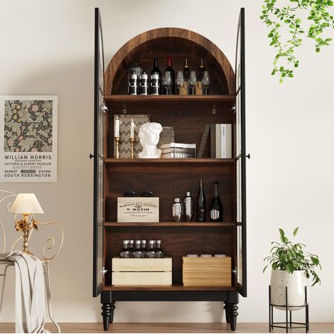 Vitrina alta arqueada con puertas de vidrio 76 x 38,5 x 165 cm MDF negro OKWISH (1/5)