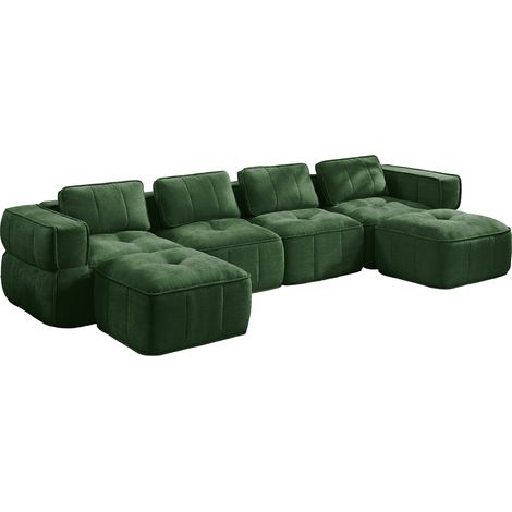 Sofá Modular 4 Plazas en Poliéster, Asiento Profundo, Sin Montaje, con 2 Otomanas, Verde 344 x 162 x 67 cm (1/5)