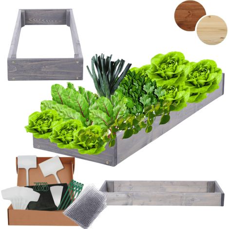 MODO24 ZP09 Carré potager surélevé en escalier modulable, bois de pin, herbes/légumes, jardin/terrasse/balcon, 9x30x90 cm, gris