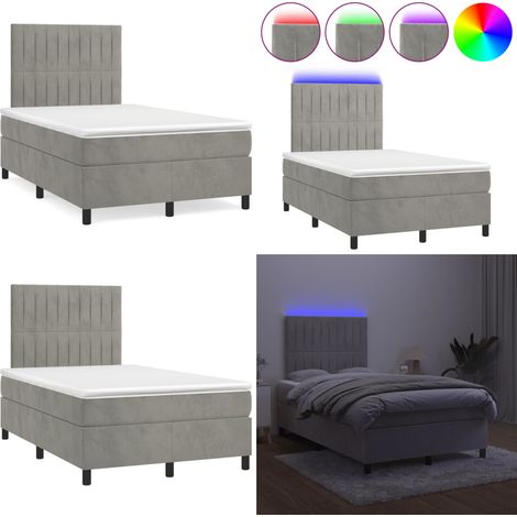 Sommier à lattes de lit avec matelas LED gris clair 120x190 cm - Lit Plateforme - Lit Capitonné - Lit Velours - Lit Avec Éclairage Led - Tête De Lit Ajustable - Home & Living (1/5)