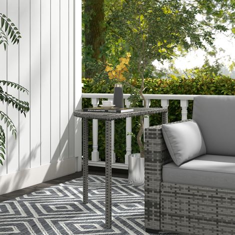 Table de balcon semi-circulaire en polyrotin et métal, 100 x 50 x 74 cm, grise (1/4)