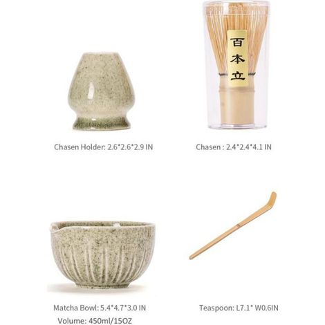 Ensemble Matcha - Bol Porcelaine 450 Ml - Fouet Bambou - Support Céramique - Cuillère Bambou - Vert Moucheté - 4 Pièces (1/5)