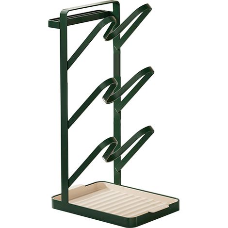 Plat de rangement 3 étages pour couvercles, support de couvercles de casseroles sur plan de travail, avec bac d'égouttage amovible et fente pour couteau, vert luxe léger. (1/5)