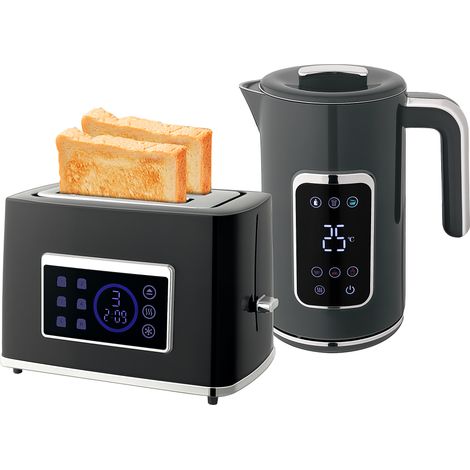 HOMCOM 1.7L 3000W Rapid Boil Kettle and 2 Slice Toaster Set Crumb Tray Grey (1/5)