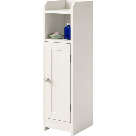 Relaxdays Badezimmerschrank, 5 Fächer, HxBxT: 80 x 18 x 20 cm, Magnetverschluss, Landhausstil, schmaler Badschrank, weiß (1/5)