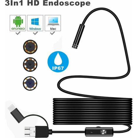 Endoscopio 3in1 Android USB Type-C Ispezione Telecamera da 7 mm 6 LED HD Impermeabile
