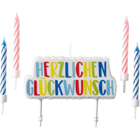 Kerzenset Herzlichen Glückwunsch 5-teilig Höhe 6 / 6,3 cm