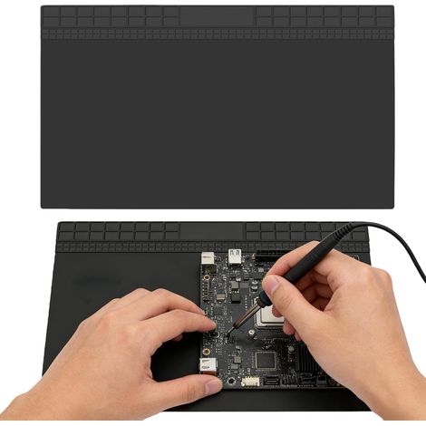 Lötmatte, antistatische Reparaturmatte, extra groß, 70 x 40 cm, Silikon-Lötmatte, 500 °C, hitzebeständig, robust, Arbeitsmatte, Silikonmatte, Lötpad für Lötpistolen, Elektronik, Uhren (Schwarz) (1/5)