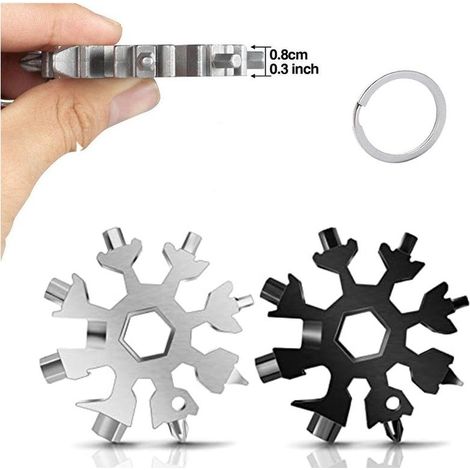 Outil Multifonction Flocon de Neige 18 en 1, Kit Mini Tournevis Passe-partout Acier Inoxydable, Lot de 2 Pièces pour Voyages et Quotidien, Argent (1/5)