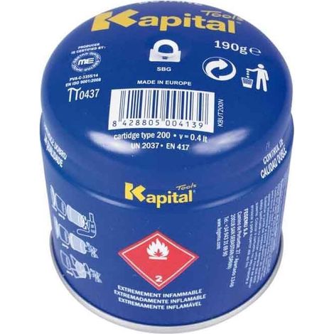 Cartucho Gas Butano 190g Limitador Interno Fugas KAPITAL KBUT200N