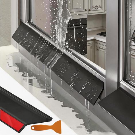 Déflecteur de Pluie Autocollant Extérieur pour Fenêtre 4.5cm x 1M Bande de Protection Contre la Pluie Autocollante Noir Déflecteur Adhésif en Caoutchouc pour Fenêtres et Voiture Portes (1/5)