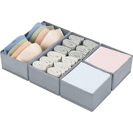 Schubladenorganizer, 4er-Set Kleiderschrank-Organizer, Stofforganizer, flache Schubladeneinteiler, geeignet für Kinderzimmer, Kleidung, Babykleidung, Socken, Unterwäsche, Krawatten (Grau).