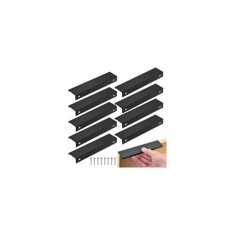 Poignée Cuisine Noir, 10PCS Entraxe Invisible Poignee de Meuble, poignet de porte en Aluminium, Noir Poignée Meuble pour Bureaux Tiroirs Armoires ( Long 150mm)