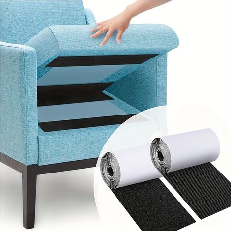 Deux rouleaux de ruban antidérapant pour coussins de canapé afin de les empêcher de glisser - comprend des crochets de 10 cm x 2 m. (1/5)