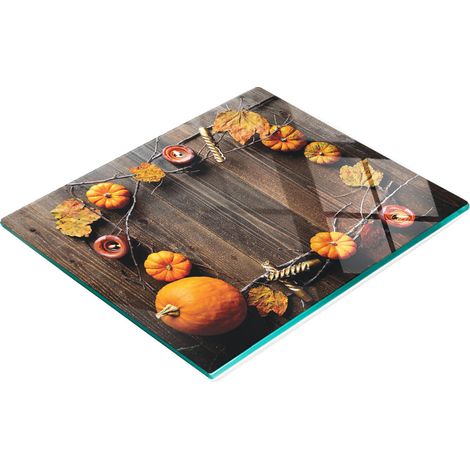 Pannello decorativo multifunzionale in vetro temperato con motivo zucche e foglie, 60x52 cm. (1/5)