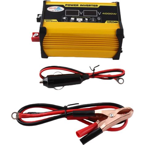 Onduleur onde sinusoïdale modifiée haute fréquence 4000W pic puissance convertisseur 12V DC vers 220V AC chargeur secteur voiture avec 2 ports USB 2.1A pinces batterie écran affichage (1/4)