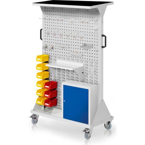 Kappes RasterMobil® mobiler Arbeitsplatzschrank Größe 4 1580x1000x500mm 4x Lochplatte 4x Schlitzplatte mit Auflageboden inkl. Riffelgummimatte und Einhängeschrank 49-teilig lichtgrau