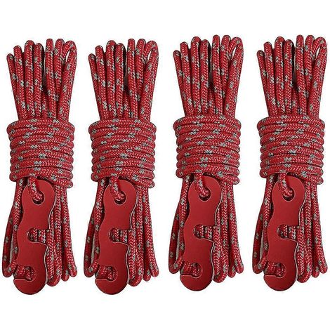 Corde réfléchissante en nylon de 3 m avec tendeur pour tente de camping, bâche, auvent de randonnée, rouge (1/5)