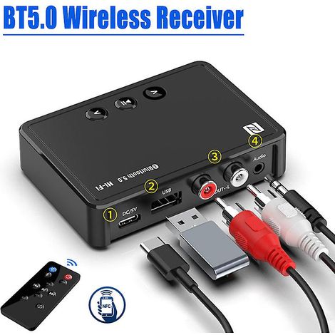 Récepteur NFC Bluetooth 5.0, son stéréo HiFi, avec une prise AUX 3,5 mm, compatible avec les adaptateurs audio sans fil, compatible avec le contrôle par application et compatible avec les téléviseurs, (1/4)