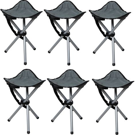 Lot de 6 Tabourets Trépied Pliants Aluminium - Gris - Livraison gratuite