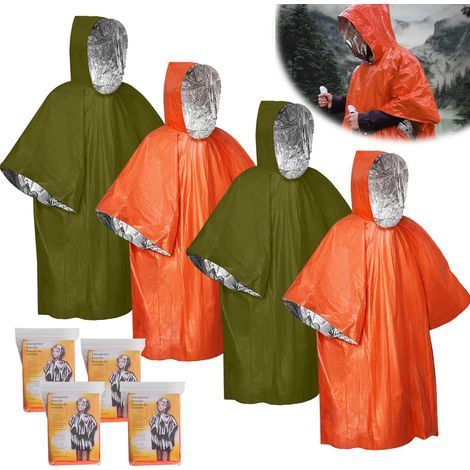 Lot de 4 ponchos de survie urgence, poncho de pluie urgence, couverture de sauvetage, sac de couchage, couverture thermique de premiers secours, isolation et protection (1/5)