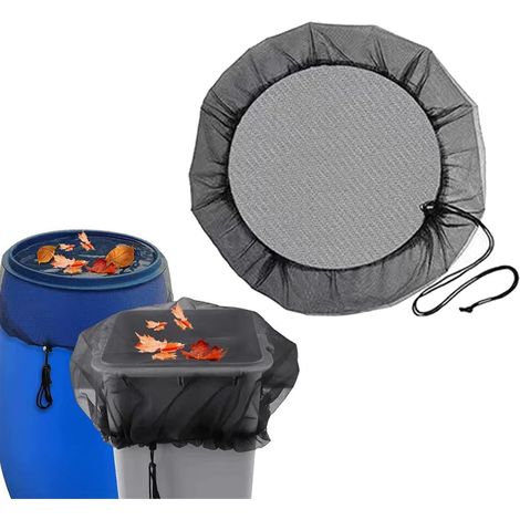 Filet pour Récupérateur d'Eau de Pluie Ø 120 cm, Housse pour Tonneau de Pluie avec Cordon de Serrage Réglable, Filet Anti-Moustique et Anti-Feuilles pour Citerne et Cuve à Eau de Jardin (Noir) (1/5)