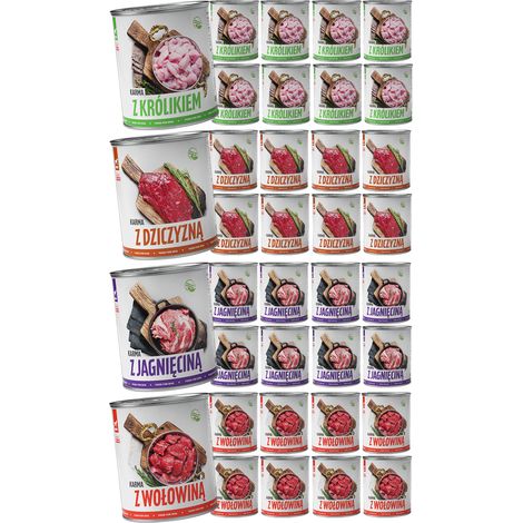 Comida h煤meda para perros TufTuf. Lata de carne en conserva con una mezcla de sabores. Set de 36 latas de 800 g.