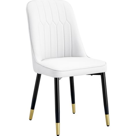 Lot de 2 chaises de salle à manger modernes blanches – Dossier en cuir PU blanc avec pieds en métal noir, adaptées à de nombreux espaces tels que la salle à manger, la cuisine et la chambre. (1/5)