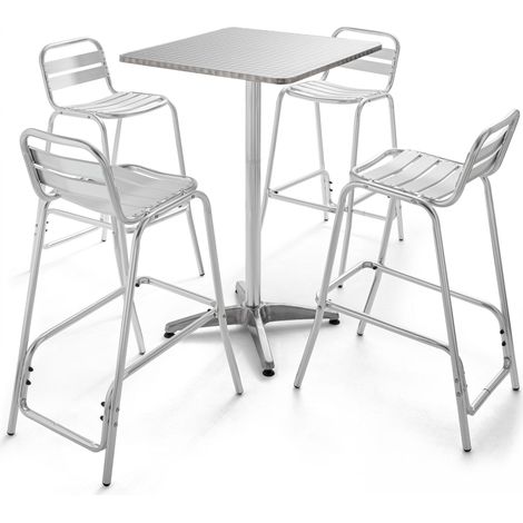 Oviala – Lot de 4 chaises hautes en aluminium anodisé – Charge maximale 120kg – Dossier incliné et repose-pieds pour confort – Patins antidérapants en PEHD