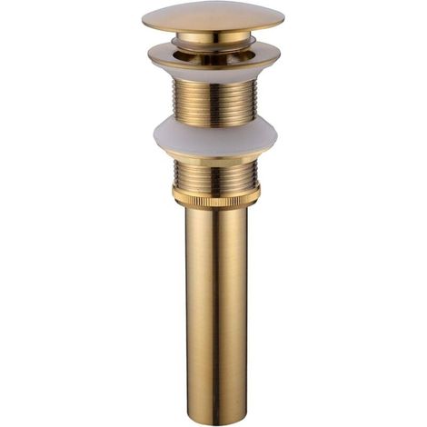 Moderner Spülbeckenablauf aus Messing, mit Klick-Klack-Mechanismus, federbelastet, schlitzlos und überlauffrei, gebürstetes Gold (1/4)