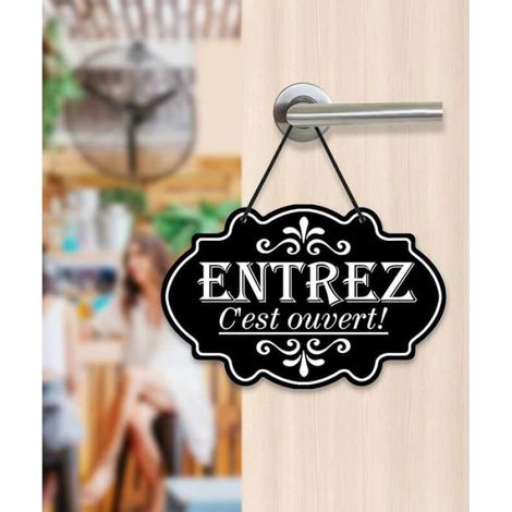 Plaque ENTREZ Cu2019est Ouvert Panneau Accueil Noir et Blanc en Style Classique Signalétique Entrez STICKERS (1/5)