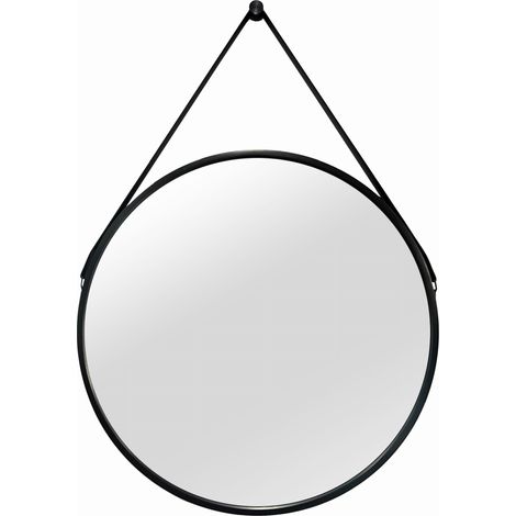 Miroir rond suspendu sur tringle, style loft, 50 cm, noir, BD art (1/5)