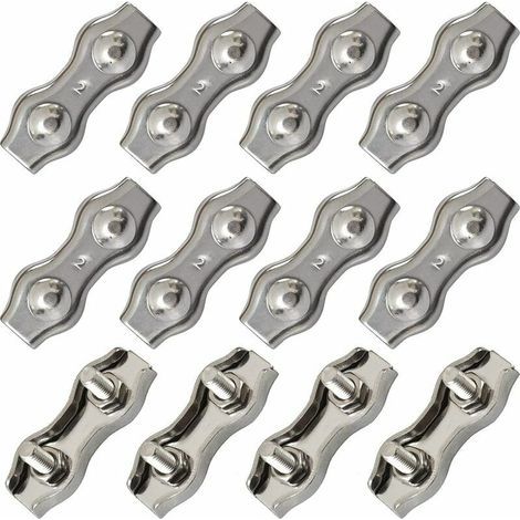 Duplex Pinces En Acier Inoxydable Double Serre CâBles Inox Connecteur De Corde Pince Serre CâBles Duplex Pince M2 Pince De CâBle Pour CâBles De CâBles MéTalliques De 1.5mm, Argent 12 PièCes (1/5)