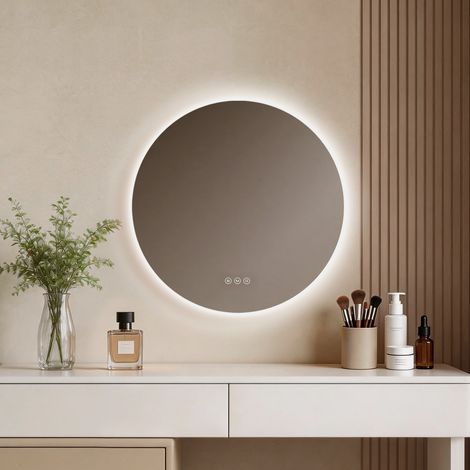 EMKE LED-Badspiegel Rund Ø 60 cm mit Antibeschlag, Touchsteuerung, dimmbar, 3 Lichtfarben und Memory-Funktion (1/5)