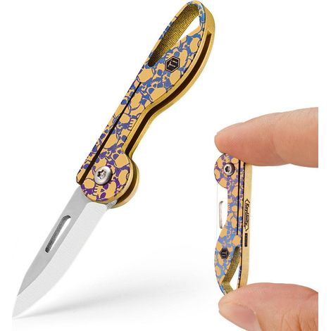 Mini Klappmesser Titan mit Schlüsselanhänger, leicht und scharf, für Camping und EDC