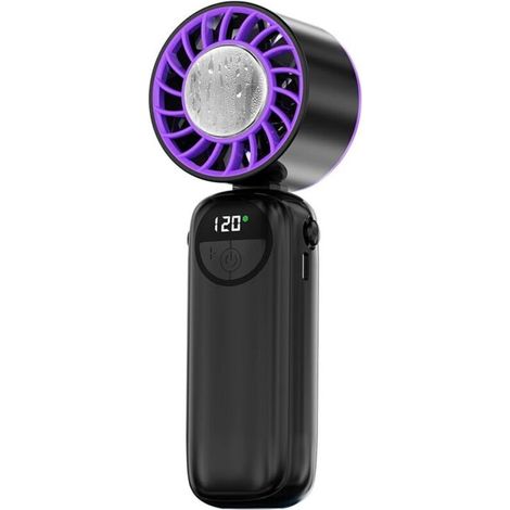 Ventilateur portable 3-en-1 avec 6 vitesses de ventilation, mini-ventilateur rechargeable par USB, idéal pour les voyages, l’extérieur et le bureau, couleur noir (1/5)