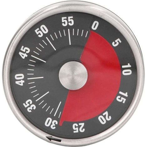 Horloge de cuisine visuel de 60 minutes avec dos magnétique et alarme de 70 dB, compte à rebours mécanique en acier inoxydable - Noir
