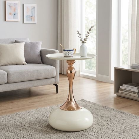 Table Martini blanche – 38cm – Métal – Table chevet/Balcon/Thé – Angle lit – Salon (1/5)
