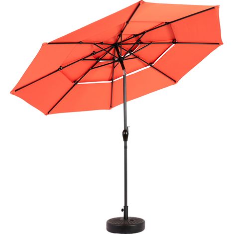 Orange Garten-Sonnenschirm 3 m – automatisch neigbarer Sonnenschirm 3 Ebenen – Aluminium und Stahl 12 Rippen – belüftetes Design für Terrasse und Pool