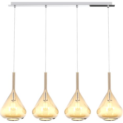 Sospensione Contemp Rett Kona Metallo Cromo Vetro Ambra 4 Luci E27 (1/3)