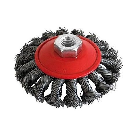 Spazzola acciao circolare conica fili ritorti m14 d 100mm per smerigliatrice