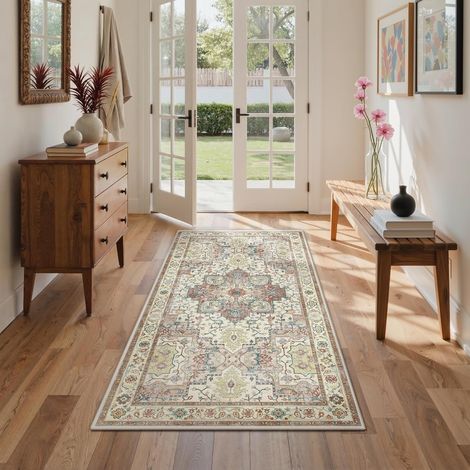 Tapis Vintage Lavable pour Salon 80x150cm Brun caramélisé (1/5)