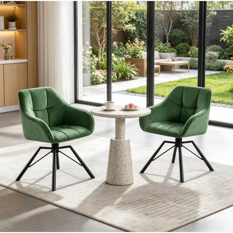 Sillas de comedor giratorias de terciopelo verde oscuro con reposabrazos, 2 unidades DESVIAE (1/5)