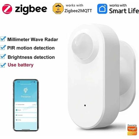 Tuya Rilevatore di Presenza Umana e Luminosità Smart Zigbee a Batteria