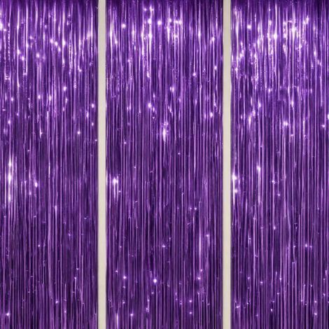 Lot de 3 rideaux à franges métallisées – Rideau à lamelles scintillantes violettes pour décoration de fête – 1 x 2m (1/5)