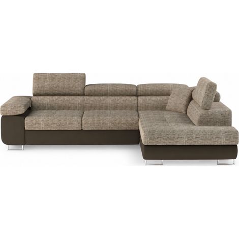 Ecksofa mit Schlaffunktion MENTON beige und braun bouclé – 4 Sitzer mit Stauraum (1/3)
